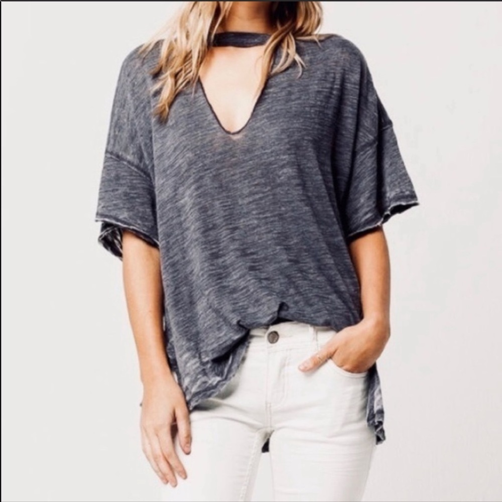 Free People Jordan Tee Grey Burnout Keyhole Tee XS